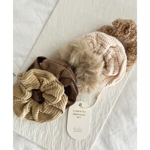 Hair Scrunchies Tan & Cream Ponytail Hair Ties Assorted ‎ Set Of 5 NWT